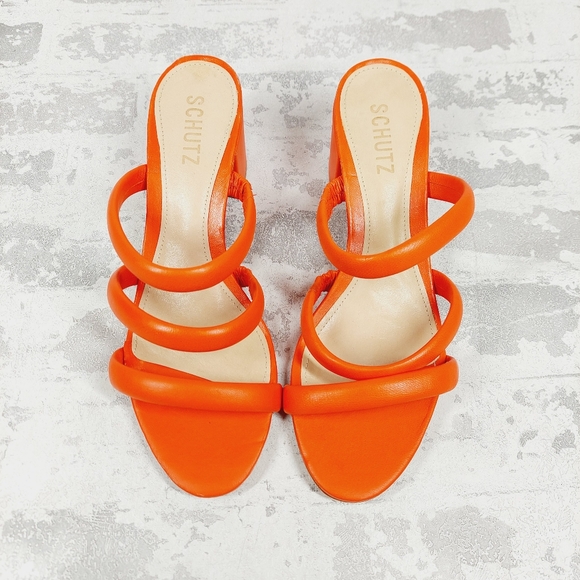 NEW Schutz Olly Orange Red Leather Strappy Heeled Sandals C244 - Picture 10 of 11